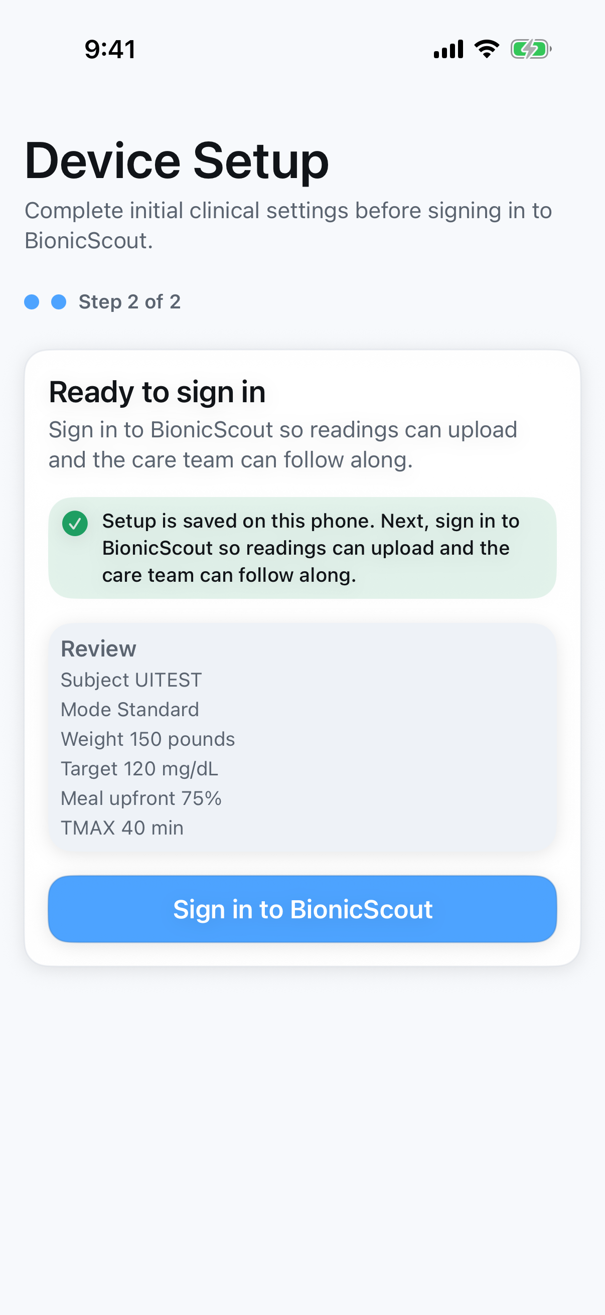 Device Setup step 2: ready to sign in