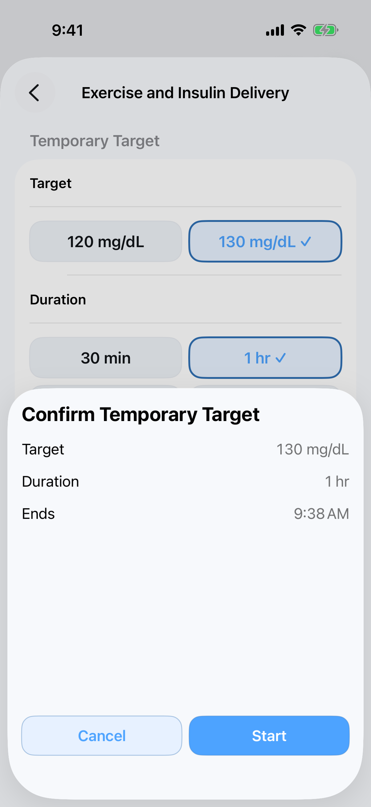 Confirm Temporary Target sheet